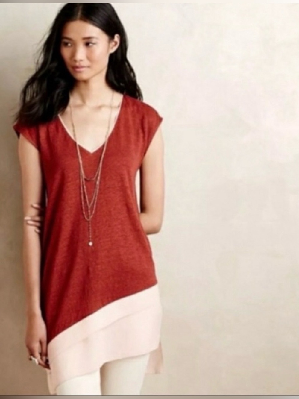 🦄 Deletta Anthropologie Rust-Blush Tunic with hi-lo Hem